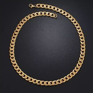 Gold Flat Curb Chain Necklace 9mm thick 20 inches long
